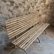 Banc de jardin pliant français ancien, pin et cadre en fer riveté