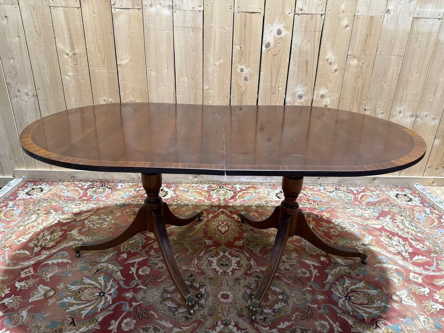 Large Extendable English Table Mahogany Regency Style Claw Feet Brass