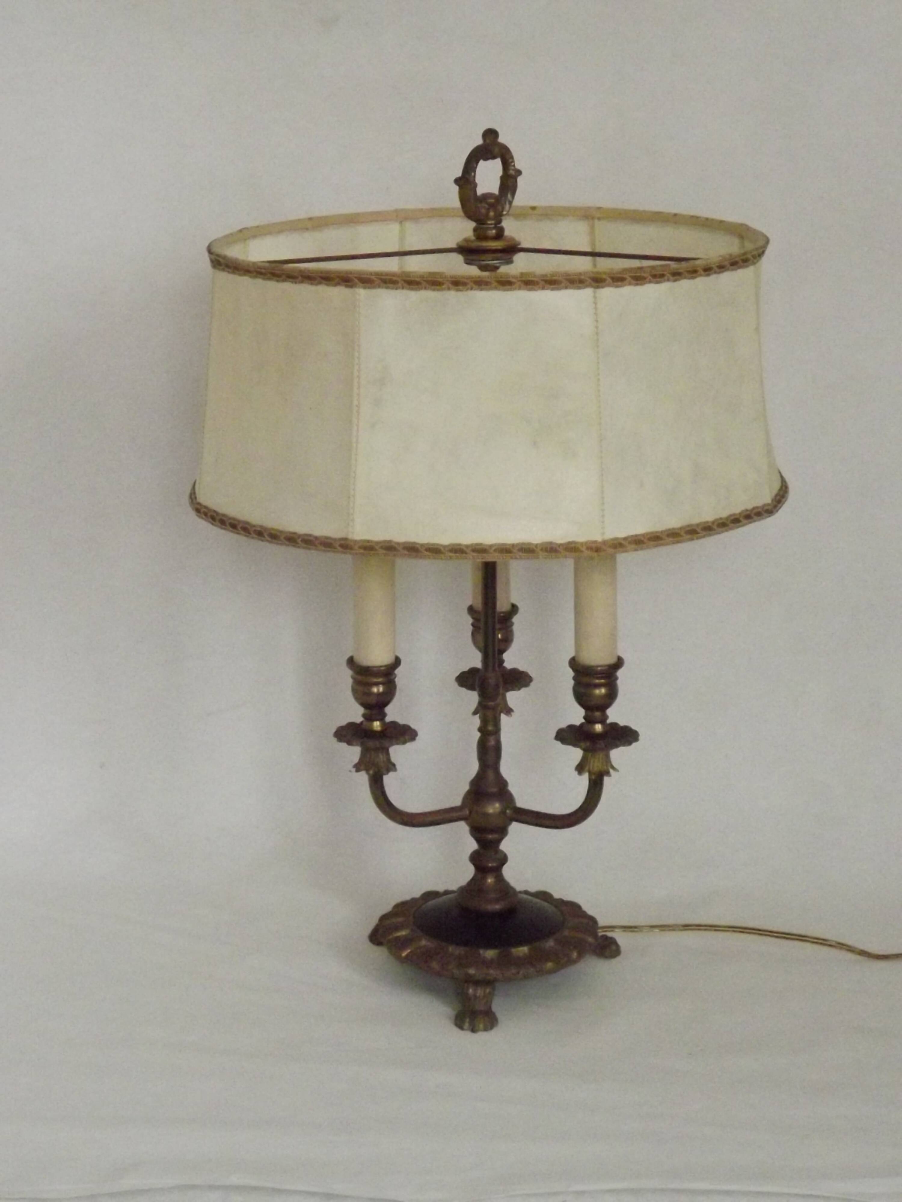 French Empire Style 3 Light Boulotte Table Lamp with Lion Feet and Shade