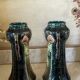 Pair of Art Nouveau slipware vases, hand-painted decoration.