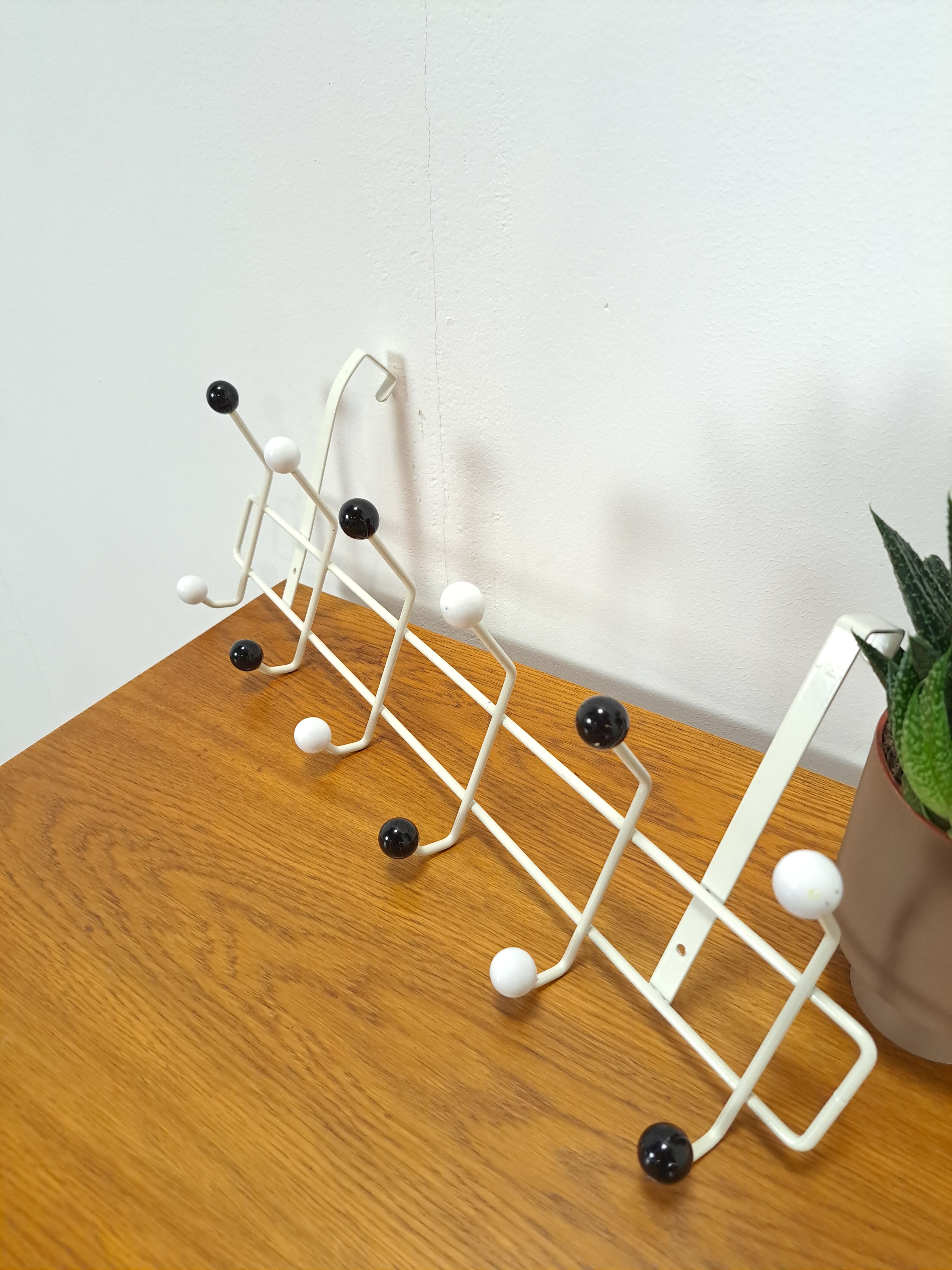 Vintage wall coat rack black white with hooks vintage