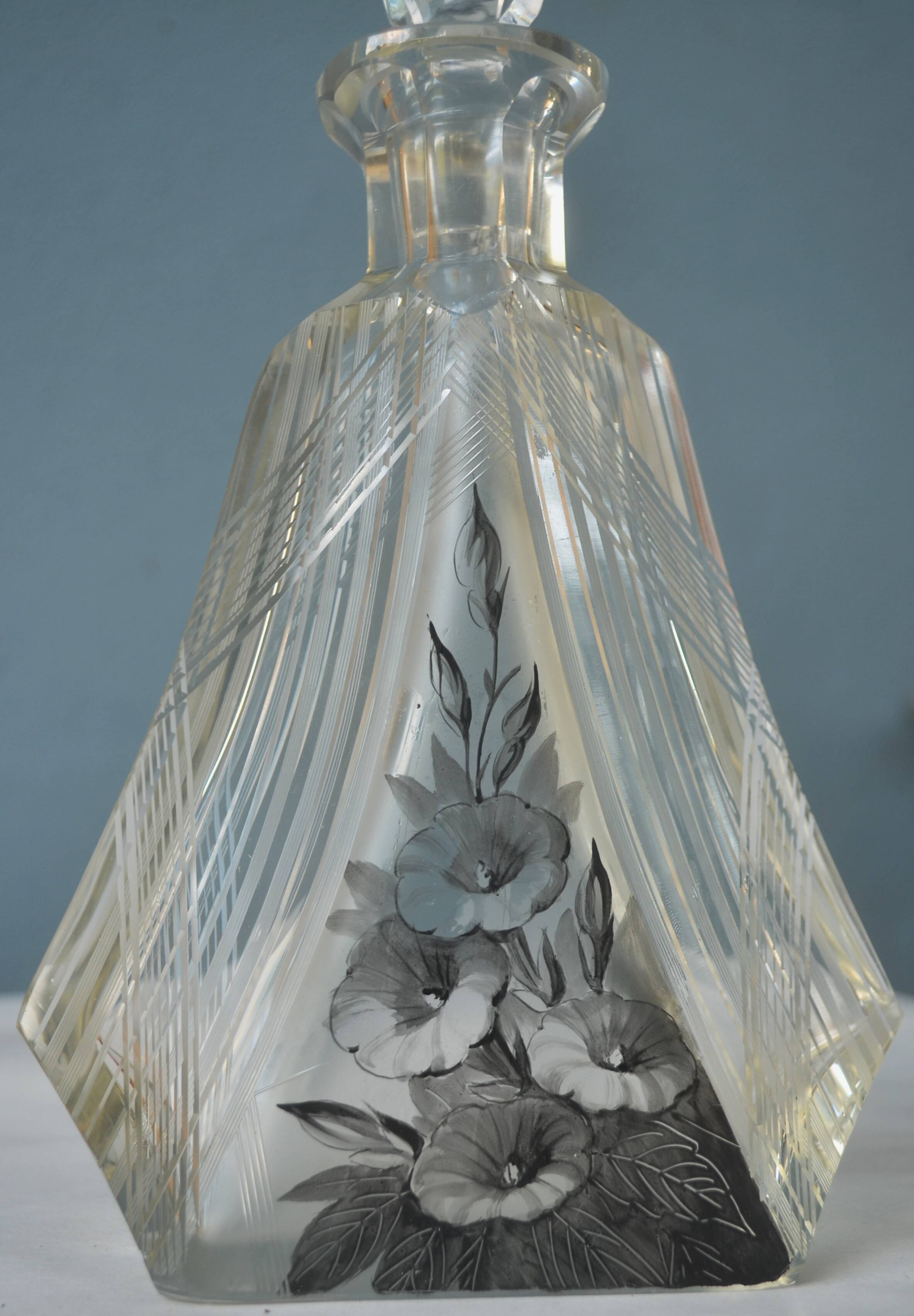 Art Deco Bohemian Czech Karl Palda Cut Glass Barware Decanter