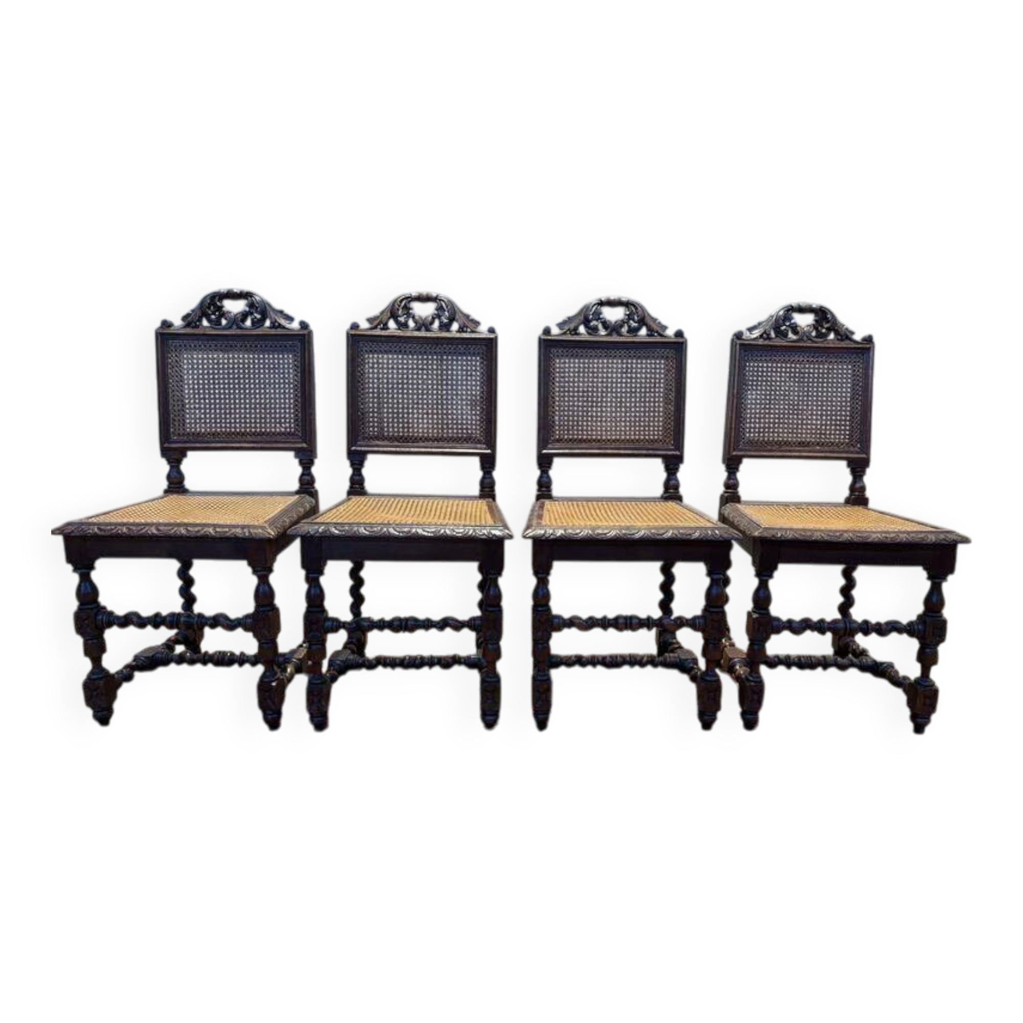 Set of 4 Renaissance cane chairs.