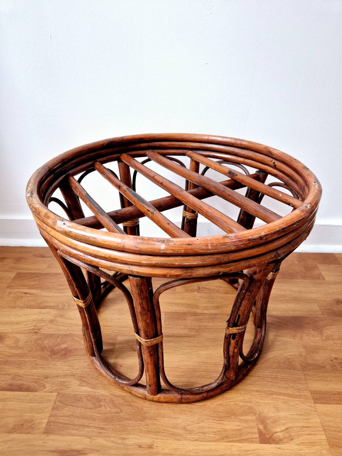 Tabouret/porte-plante en rotin - Vintage