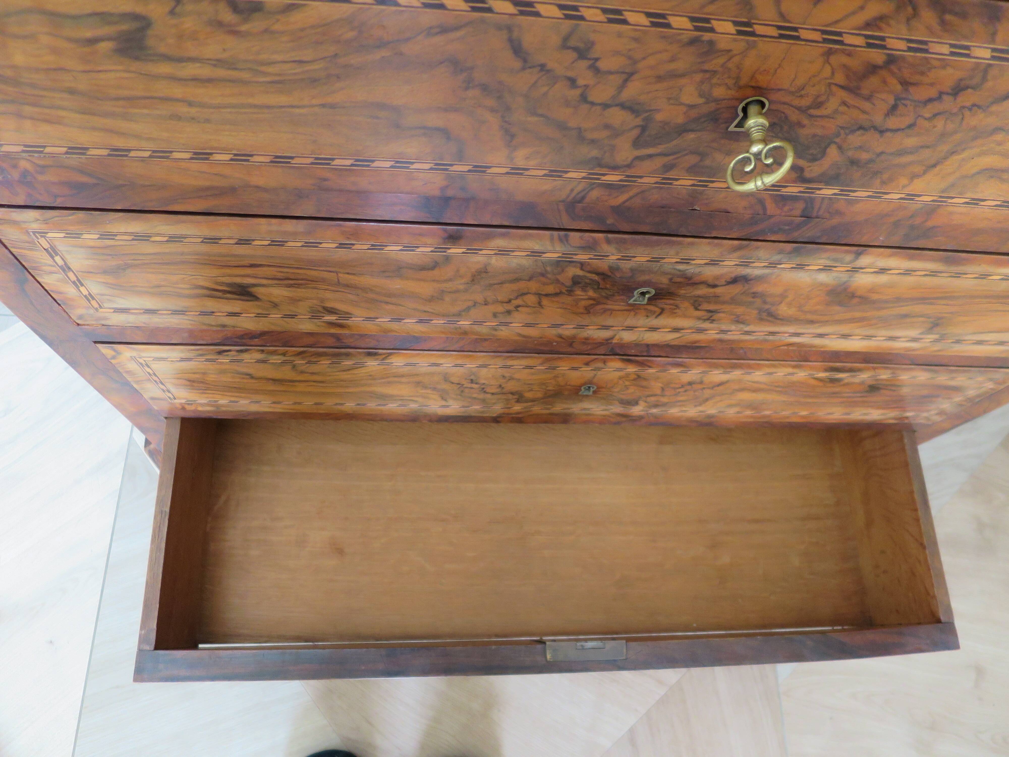 Antique oak burr chest of drawers - 4 drawers - marquetry inlay from the early 21st century