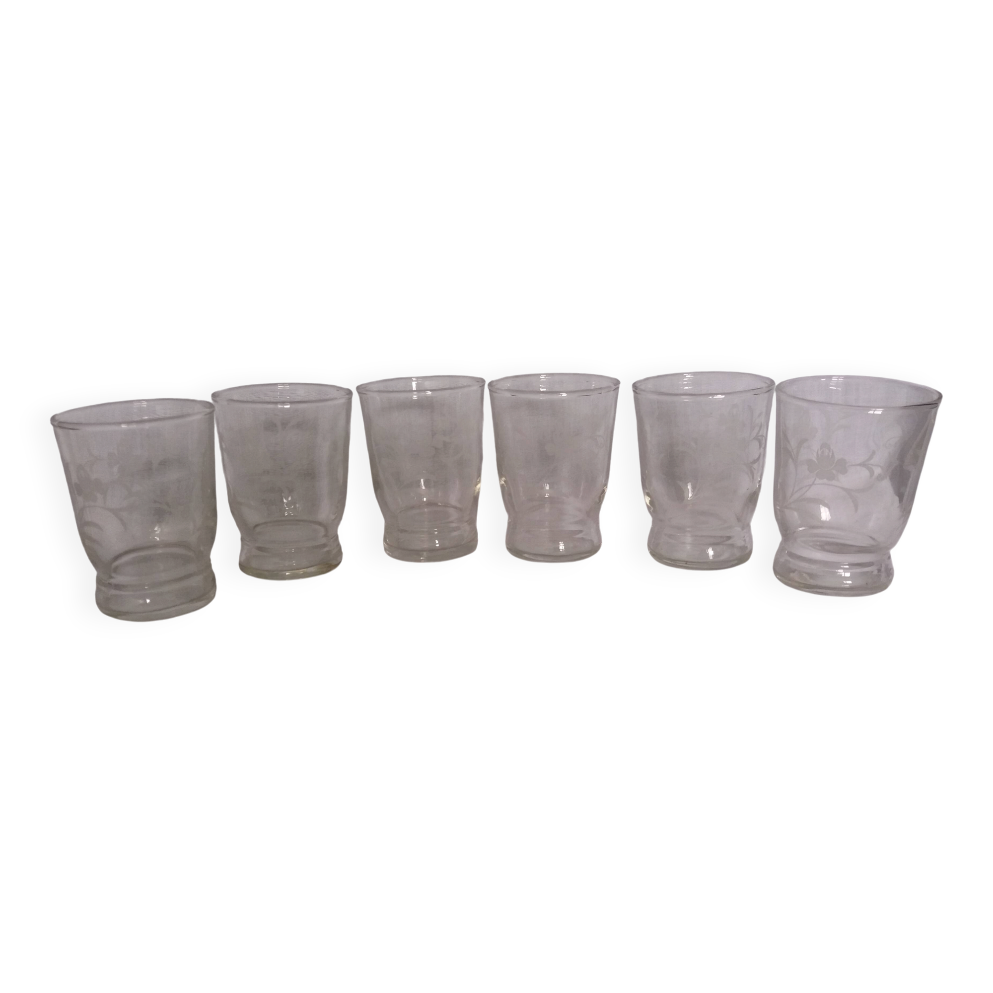 6 antique digestif glasses, floral pattern