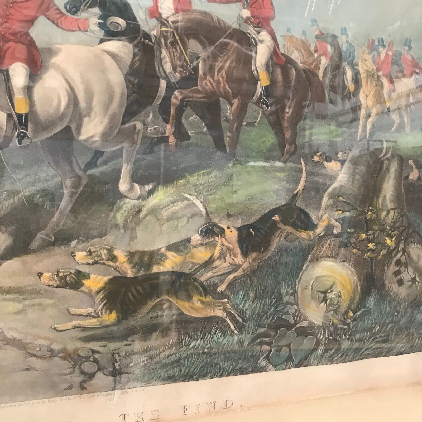 Framed English engraving "The hunt" 20th century