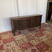 Vintage low sideboard in carved solid oak, Basque style.