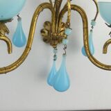 Pair of vintage wall lamps Murano blue opaline tassels