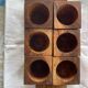 6 cube egg cups on tray with handles Olive wood Vintage 1970
