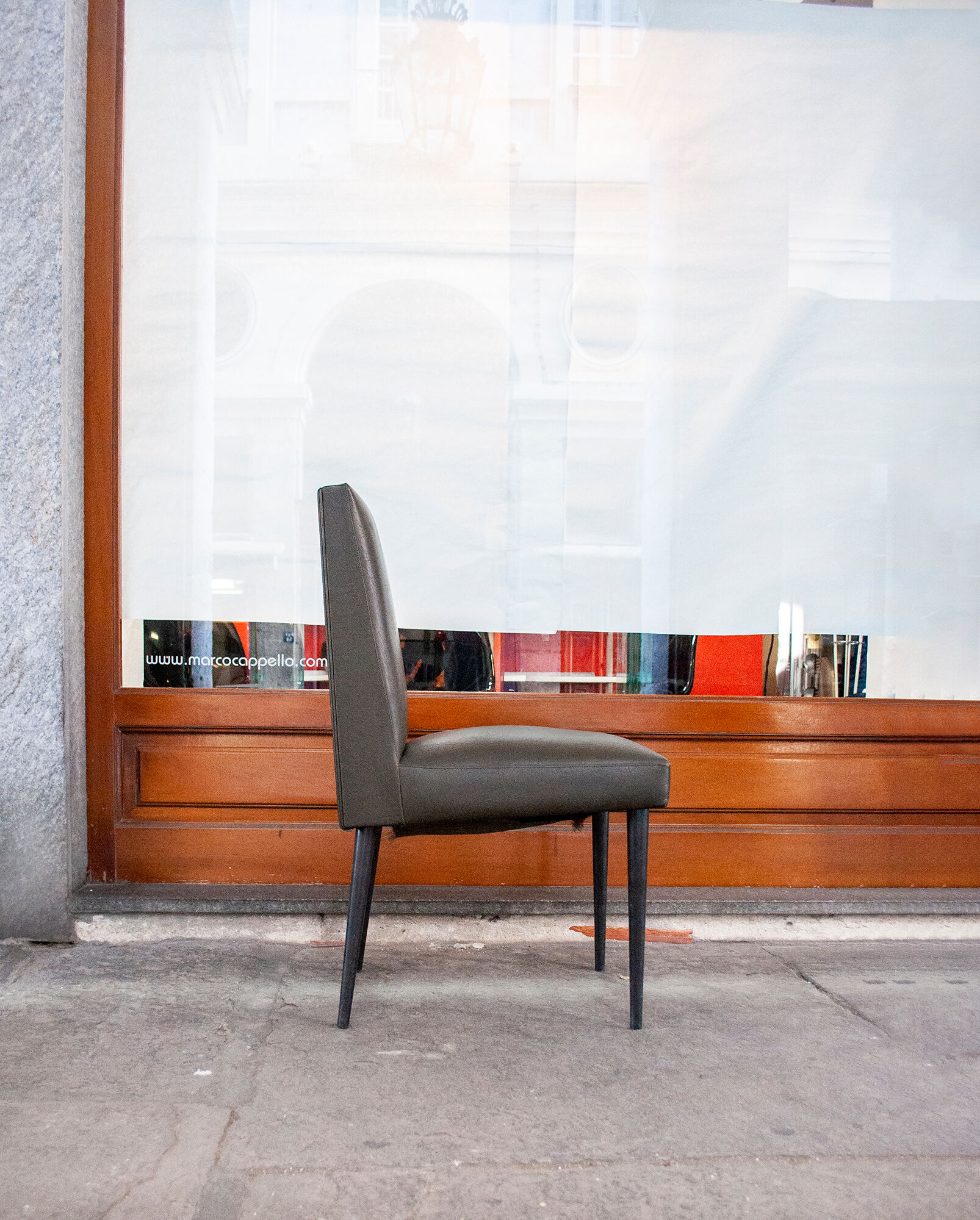 Set of eight chairs covered in vinyl, iron legs by Mobiltecnica Torino 1950s