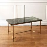 Neoclassical coffee table in Alpine green marble and brass, 1960/70