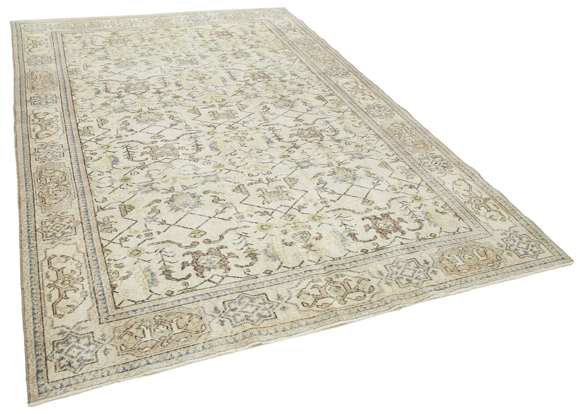 Handmade distressed oriental beige rug 202 cm x 296 cm