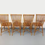 Set of 4 vintage Audoux Minet rattan chairs from the 1950s and 60s.