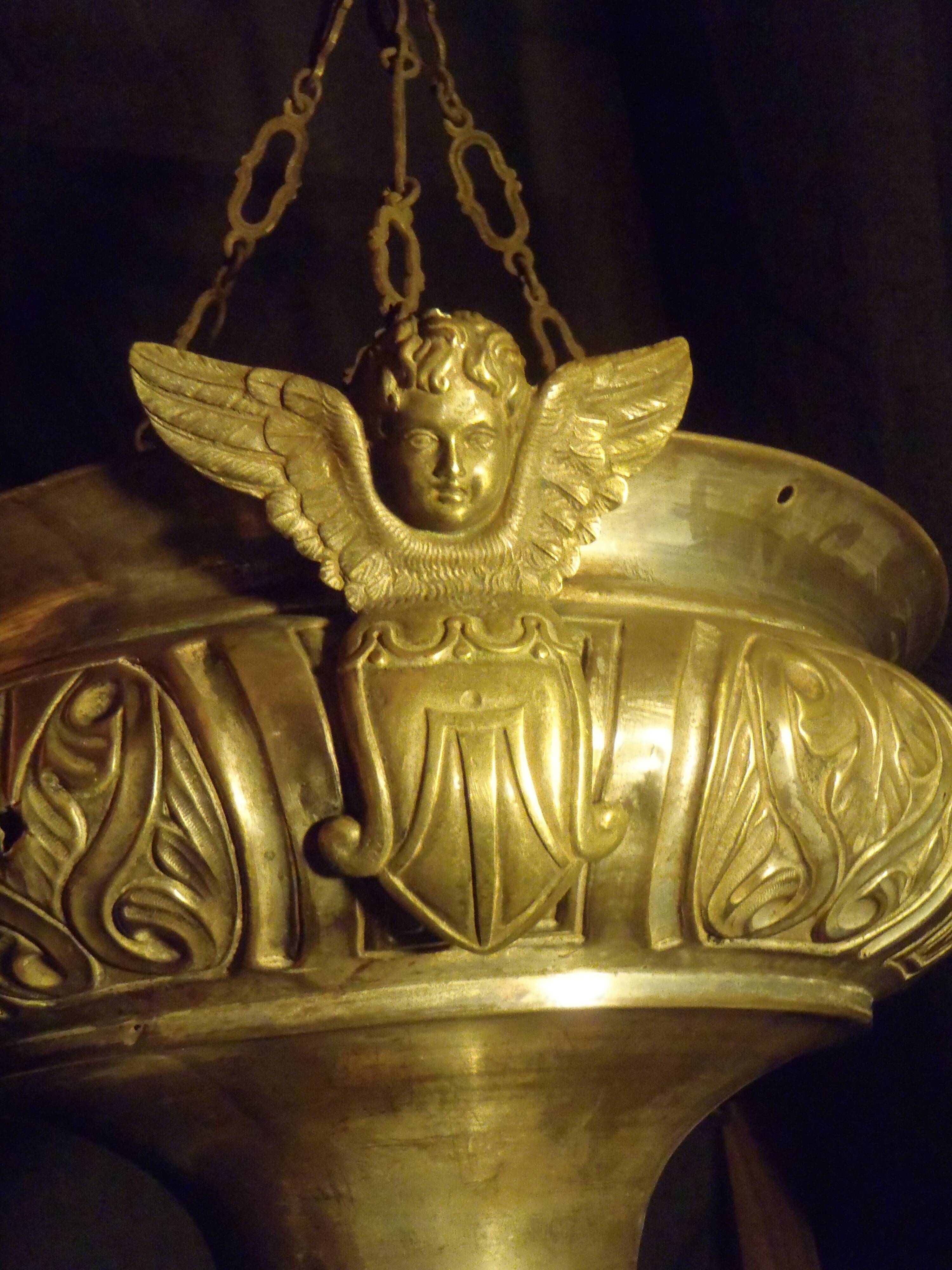 Chandelier / sanctuary lamp / church pendant light / copper and bronze censer