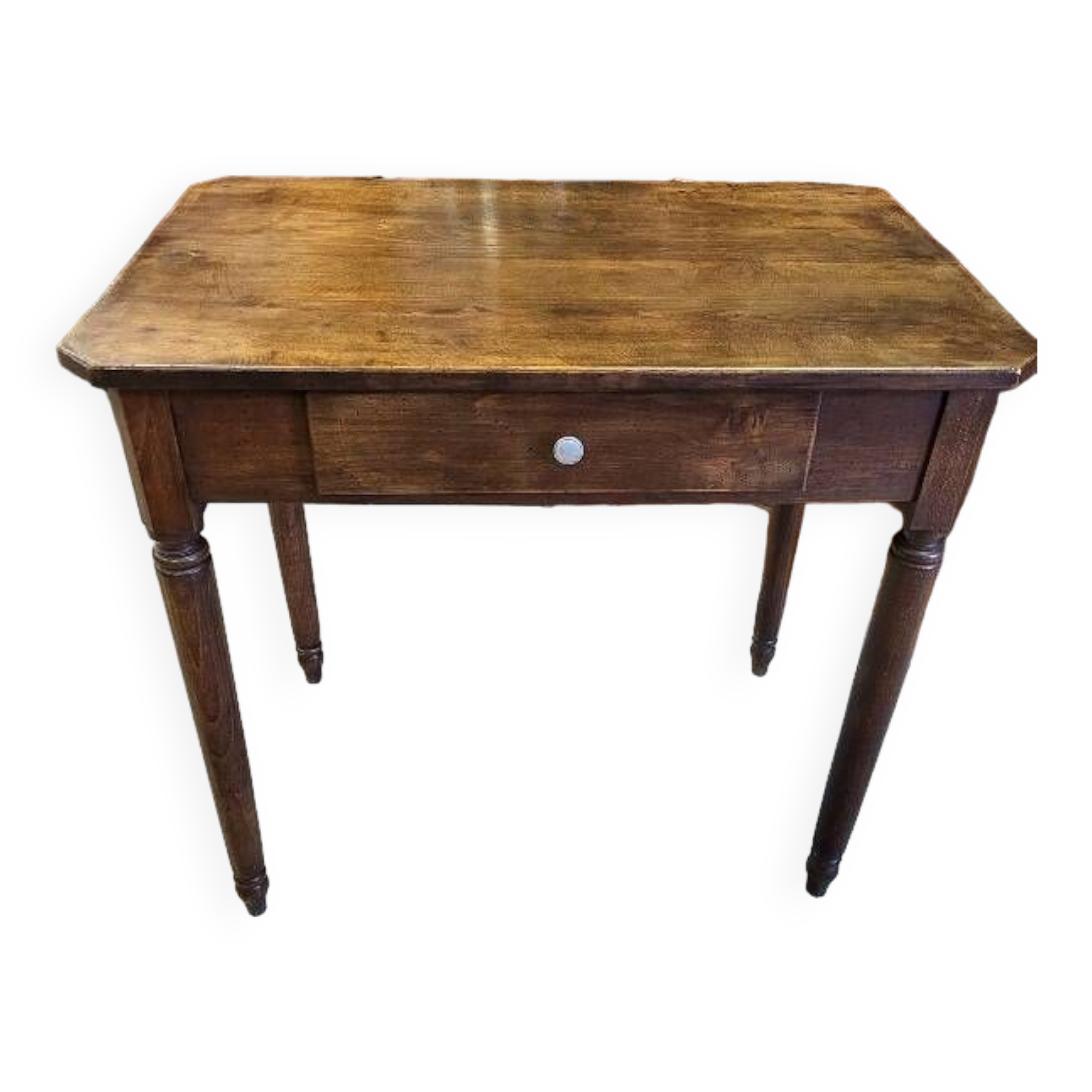 petit bureau table en noyer avec un tiroir de chaque cote du xix ème siecle