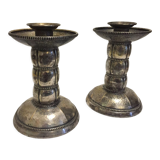 Pair of silver metal candle holders