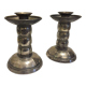 Pair of silver metal candle holders