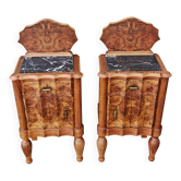 Pair of Art Deco bedside tables in walnut and marble, 1920s.