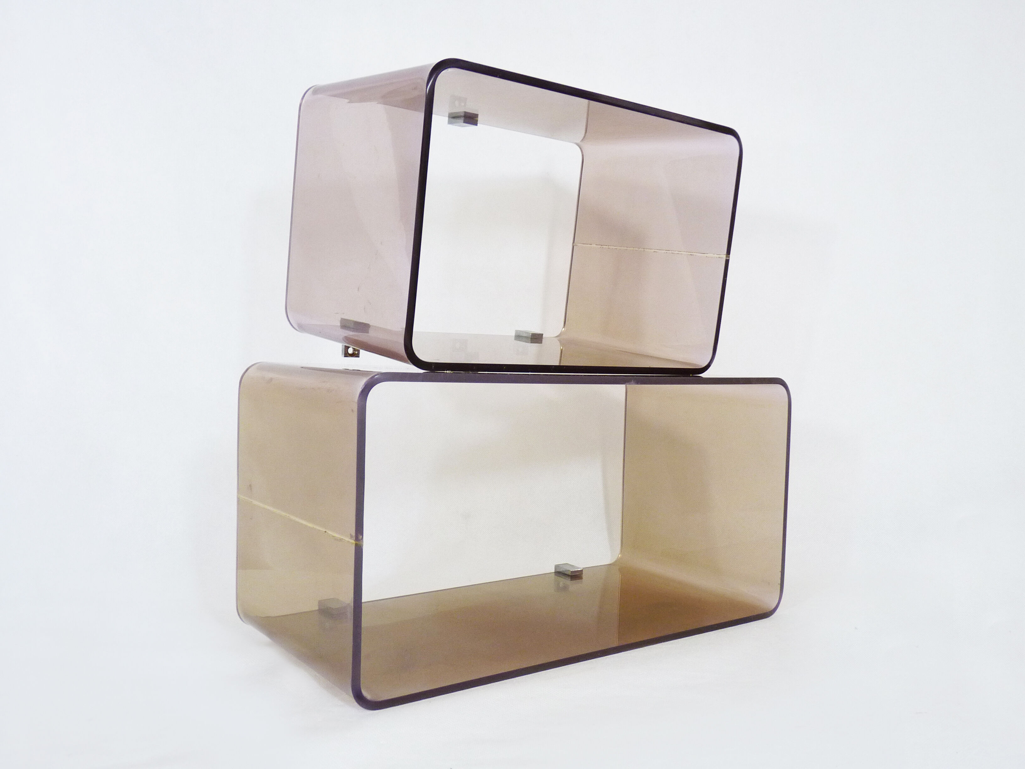 Lot of 2 Space Age wall shelves in smoked plexiglass 1970