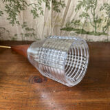 Vintage Scandinavian teak and holophane glass pendant light. 50s/60s