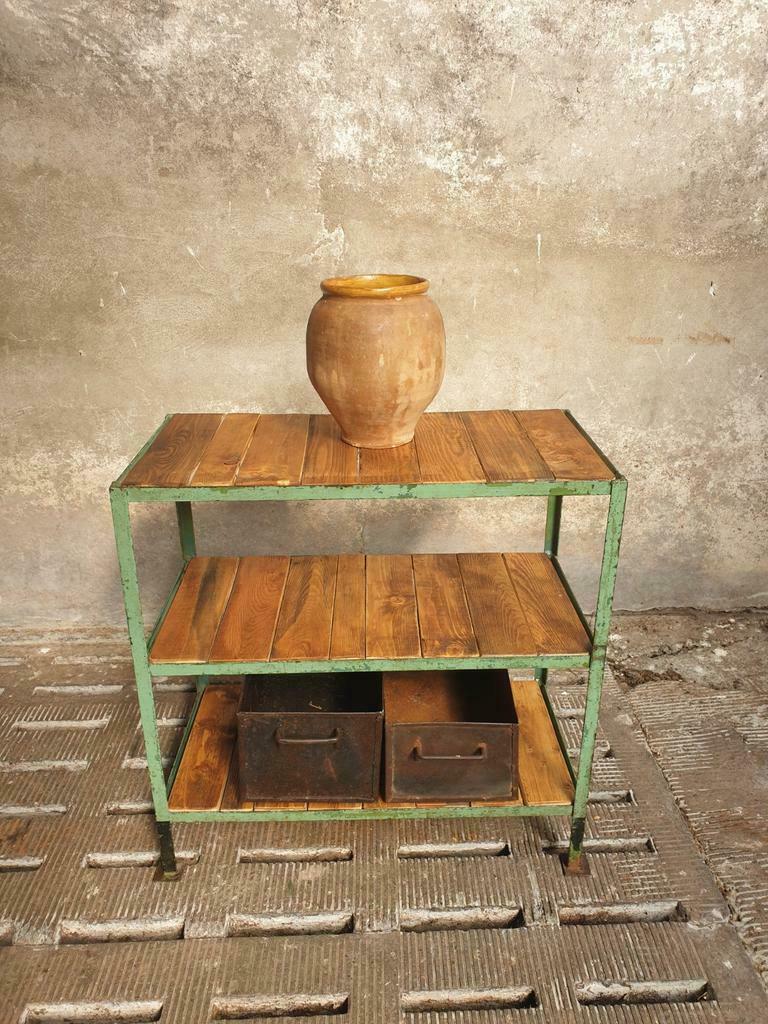 Old shelving green with wood