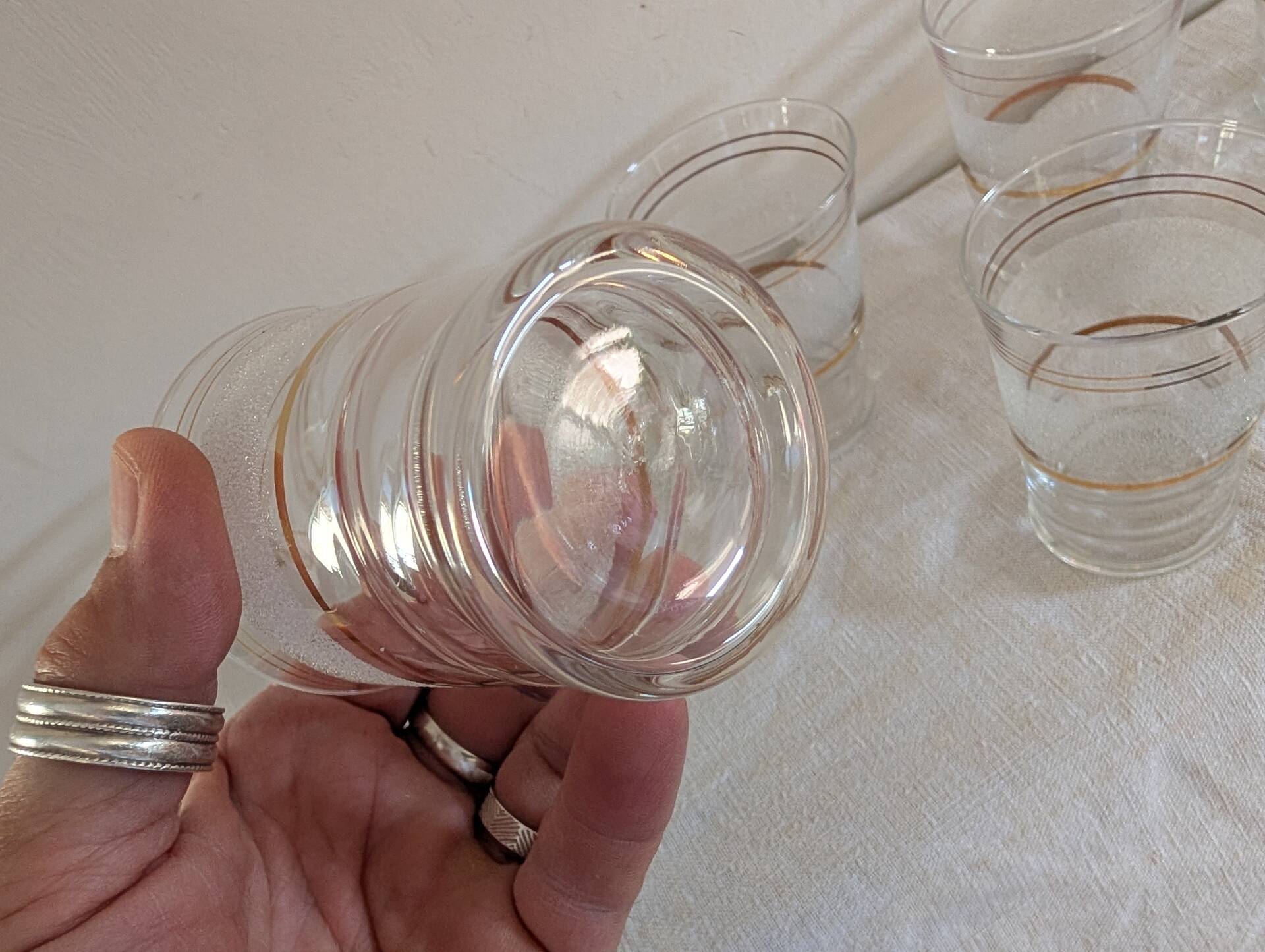 frosted glasses with golden trim, 1950s-60s