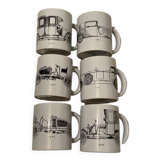 Six mugs "vieilles autos"