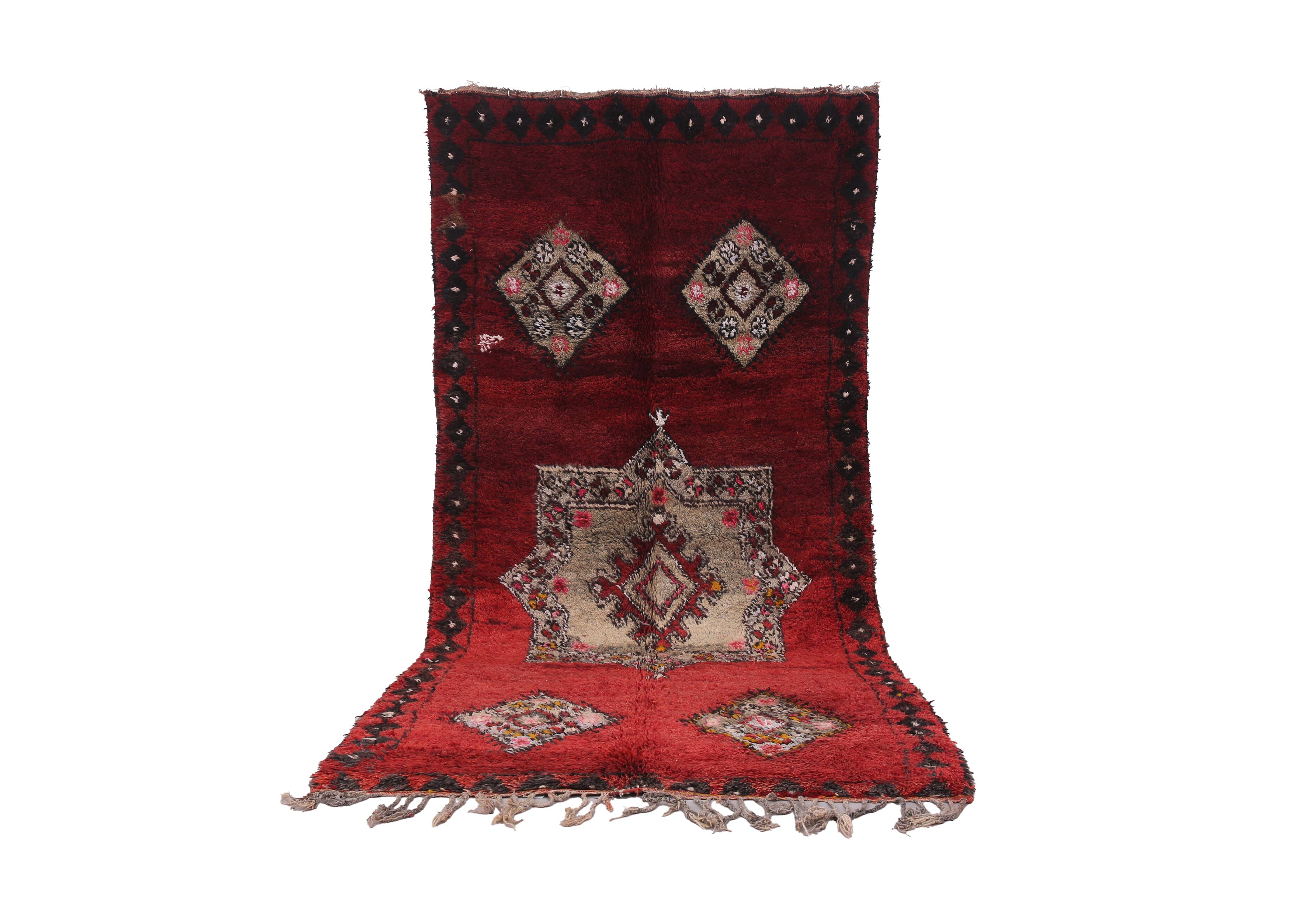 Burgundy Vintage Moroccan Rug 160 x 350 cm - Berber Wool Rug - Handmade rug