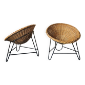 Pair of mid century bamboo and iron pod chairs, 1960s