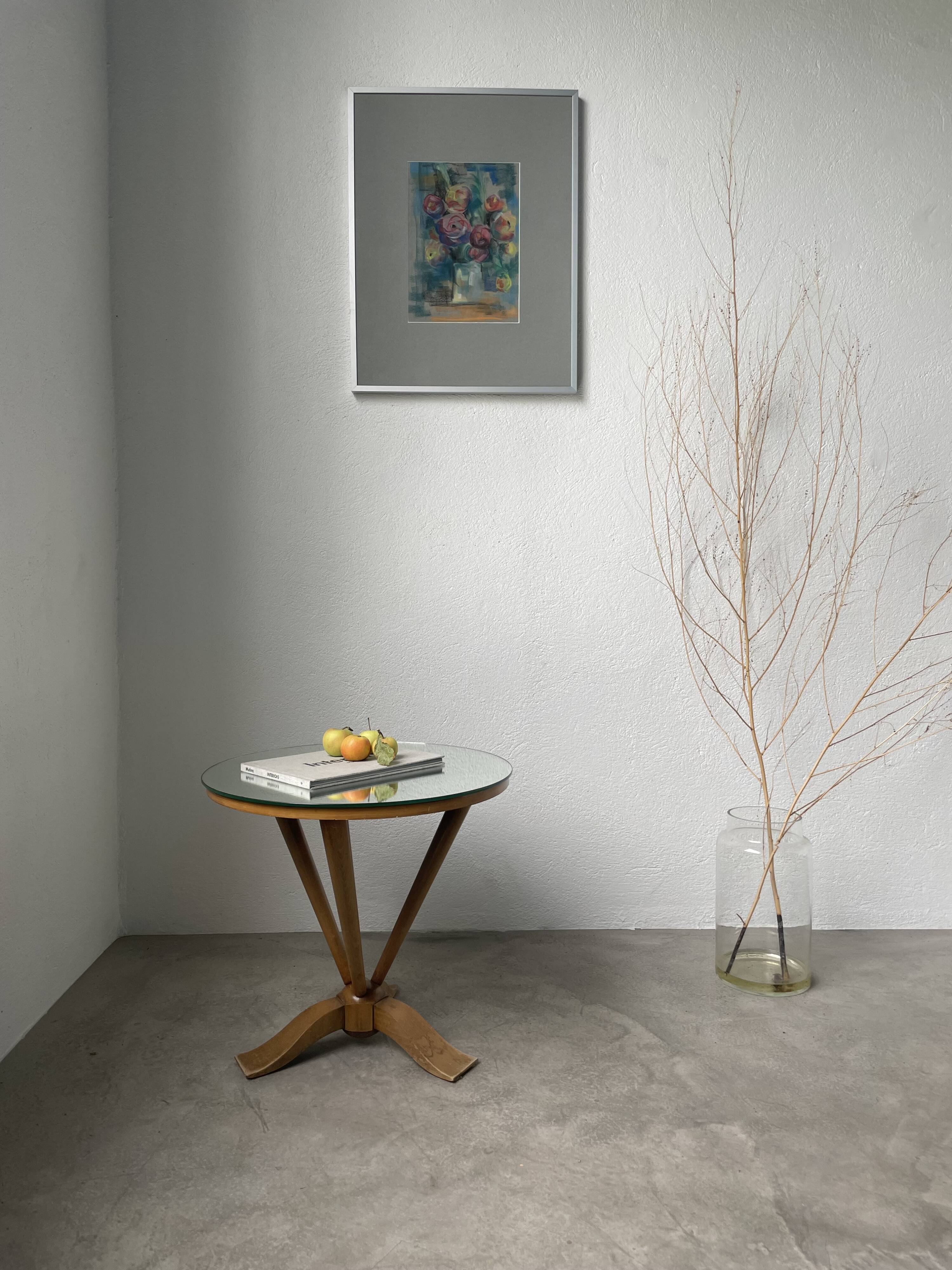 Art deco mirror pedestal table in walnut 1930