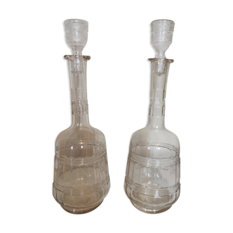 Pair of antique moulded glass decanters