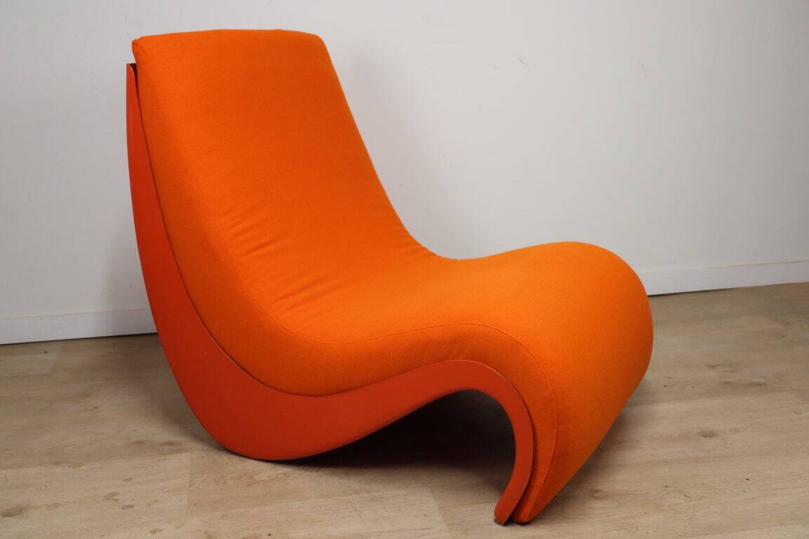 Vintage organic armchair in orange fabric and fiber, 1970