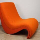 Vintage organic armchair in orange fabric and fiber, 1970