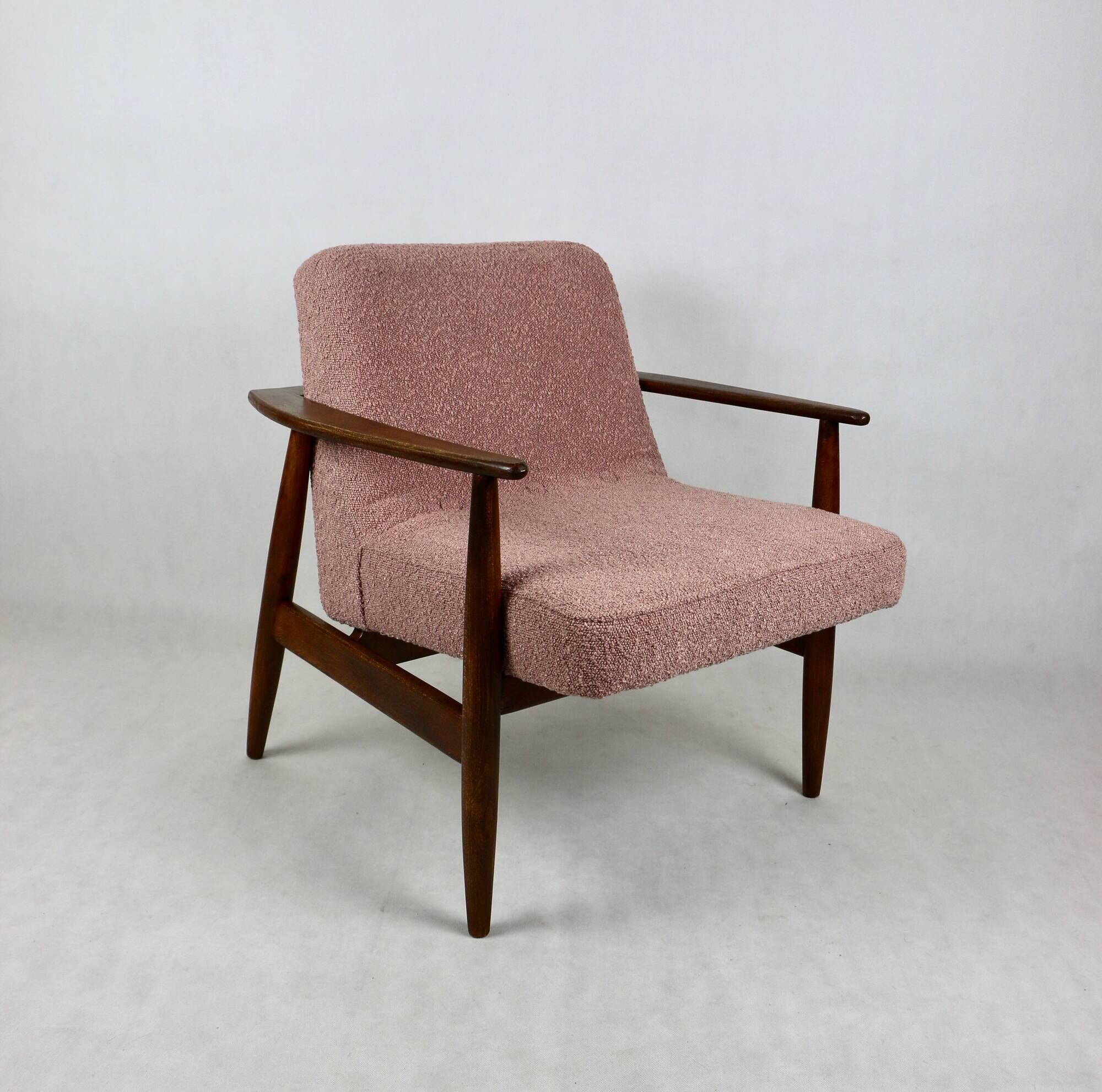 Pink Boucle GFM63 Lounge Chair by J. Kedziorek, 1970s