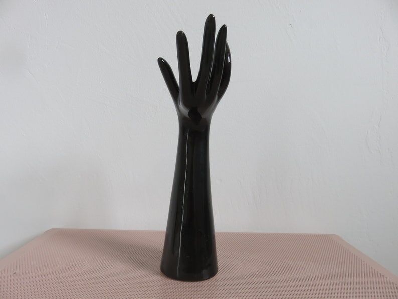 Large black ceramic fig hand 70s