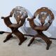 Pair of Savonarola Syrian Walnut Armchairs – Late 19th Century