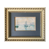 Watercolor marine painting "sailboat leaving the port" signed + frame 1900