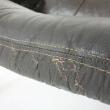 Brown leather two-seater sofa, Norway 1970's