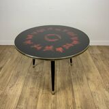 glass and wood tripod cocktail table from the 50s