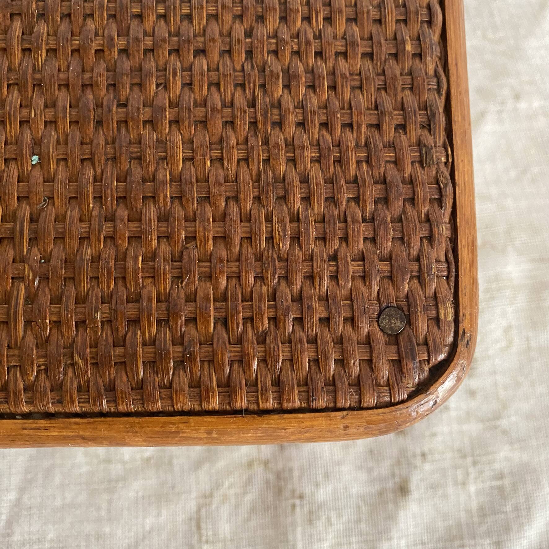 Vintage low rattan stool