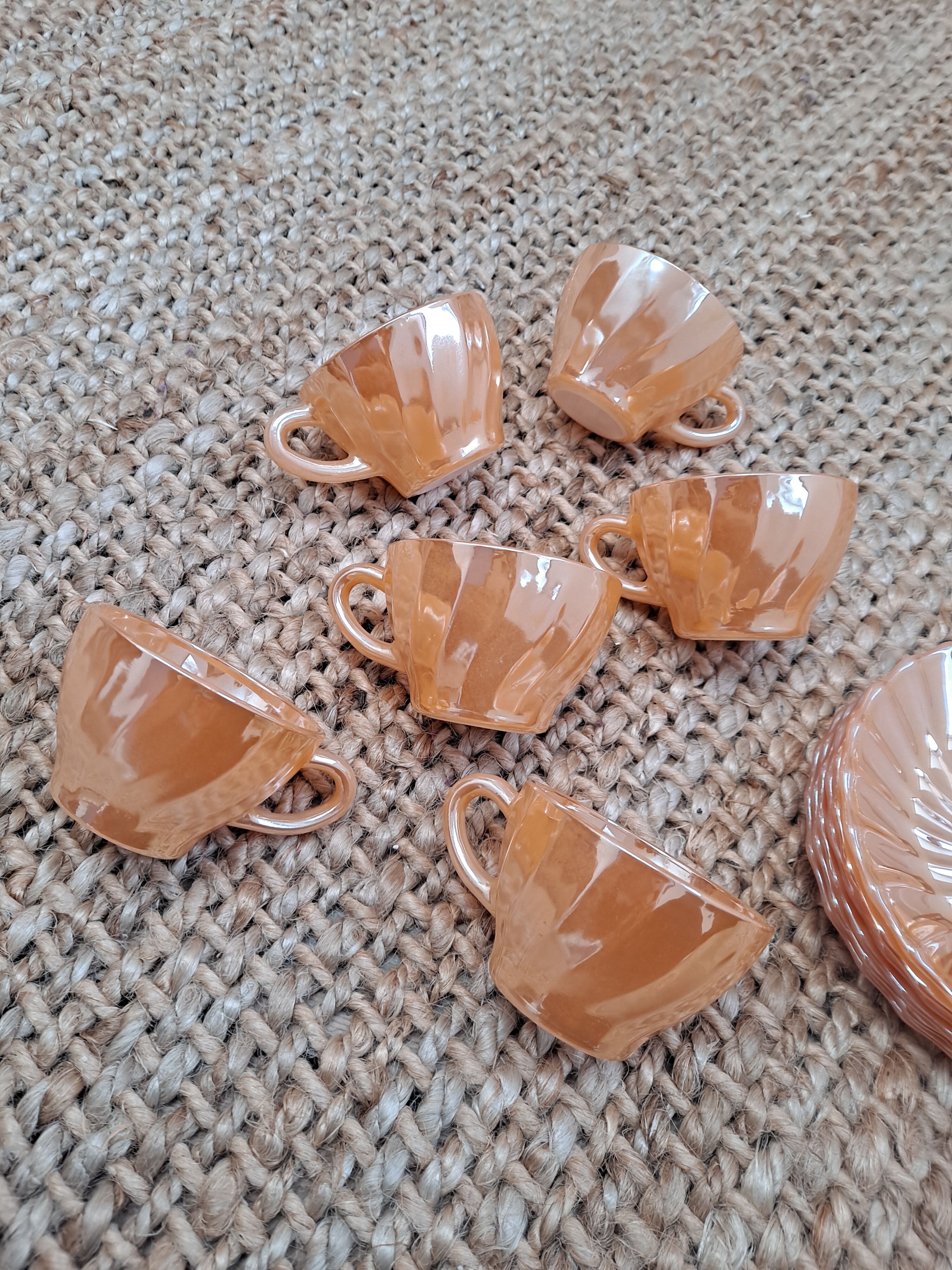 Coffee set 6 cups and sub-cups Termocrisa Mexico Pêche