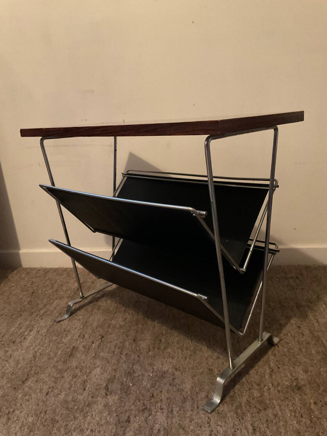 Vintage magazine rack with side table