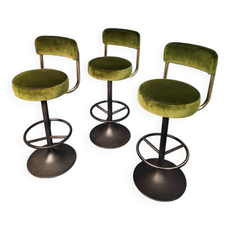 Tabourets de bar vintage design suédois Borje Johanson Cobra 'Green velvet'