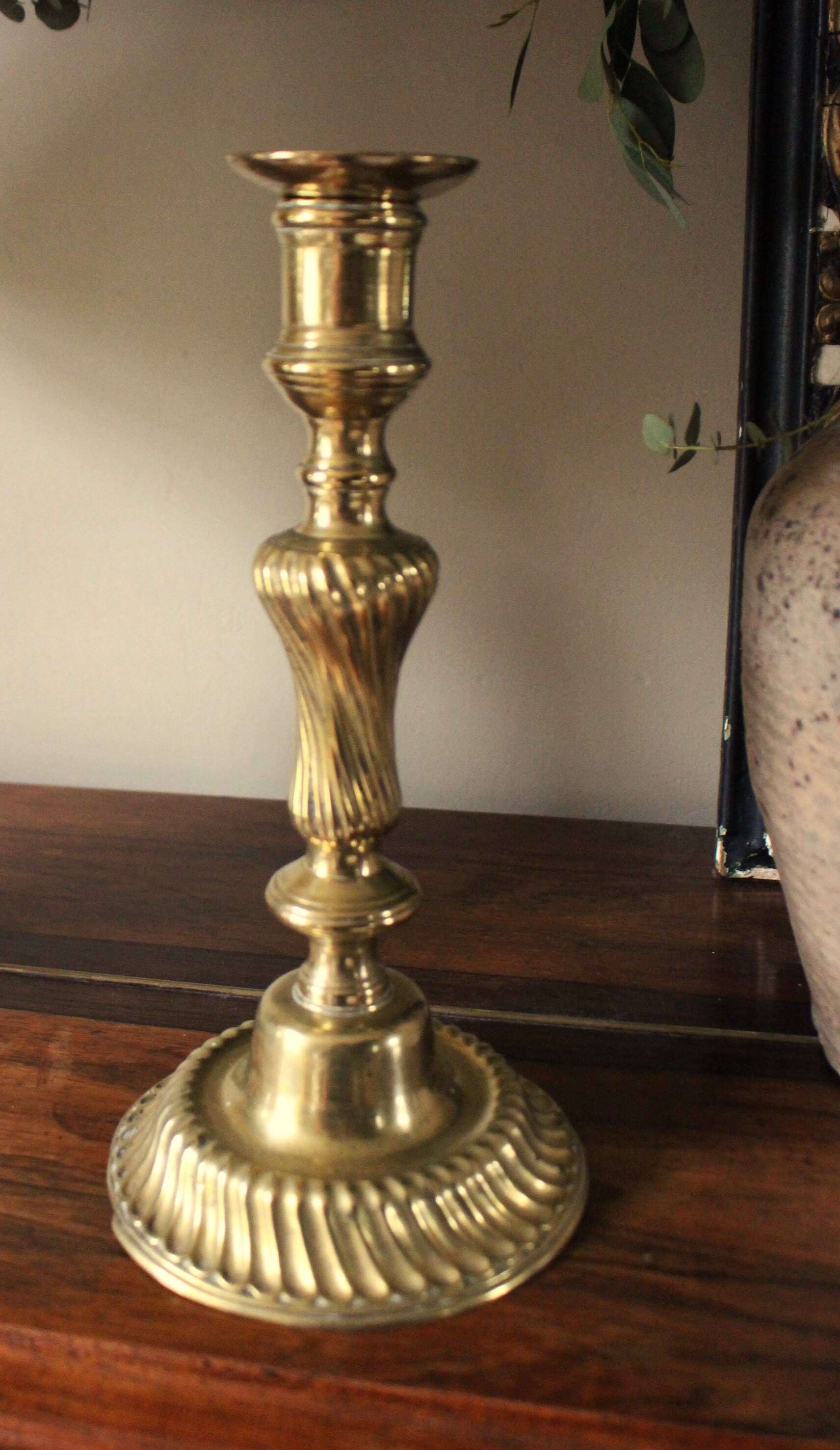 Large twisted brass torch candle holder