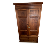 Antique solid wood wardrobe, rustic, with drawers and original key.