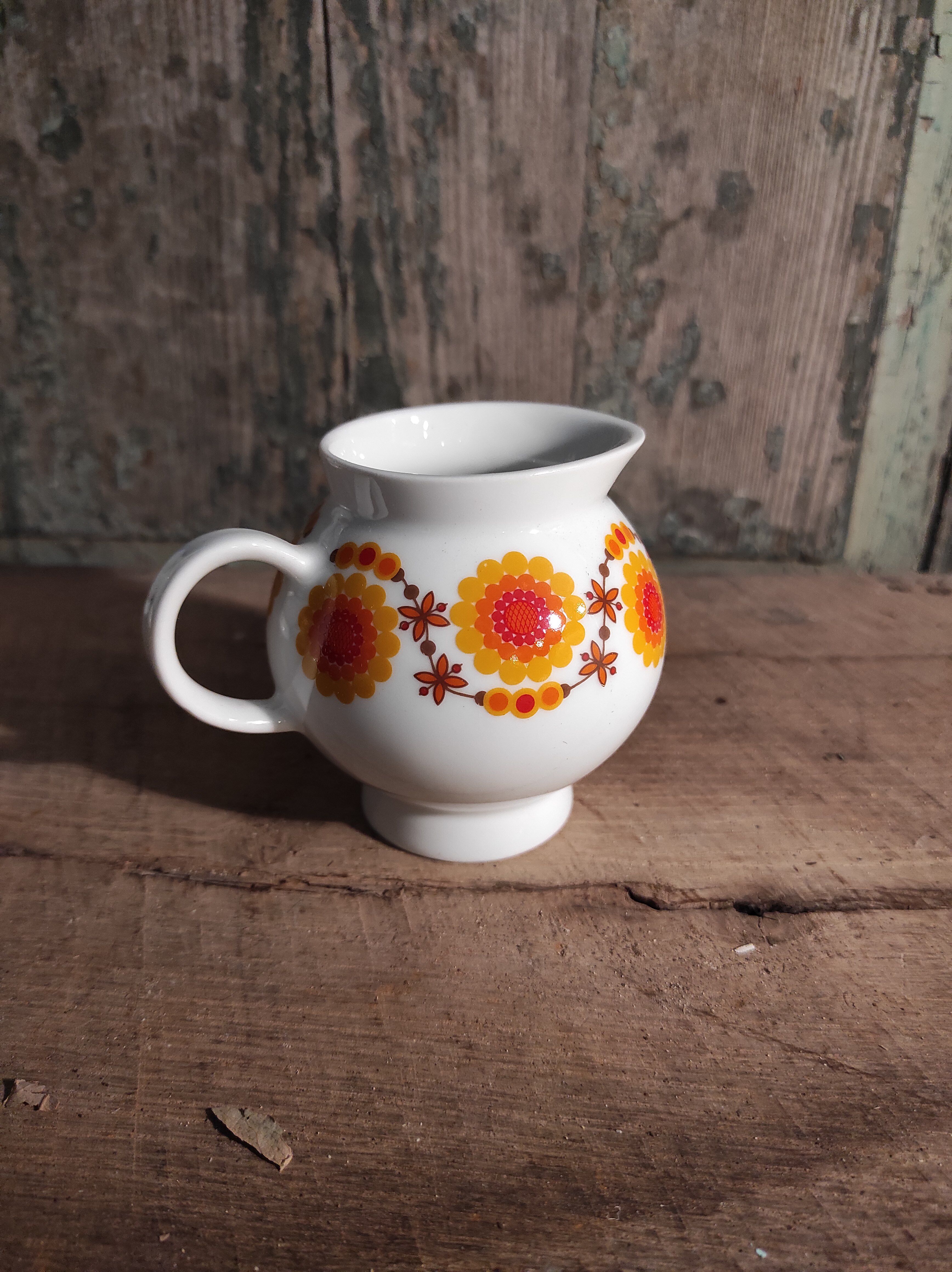 Mid Century Schumann Arzberg German porcelain coffee set in orange and yellow