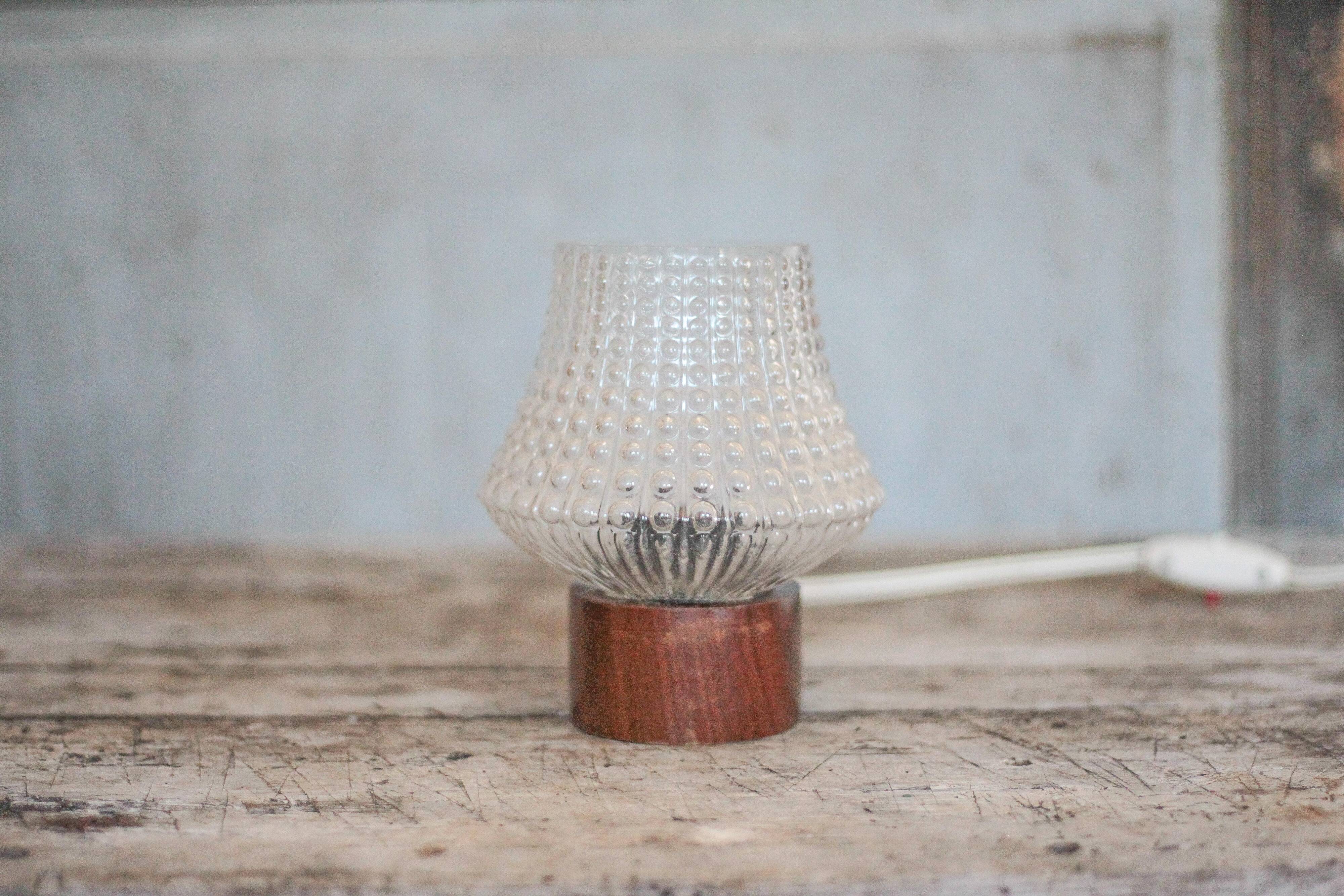 Vintage table lamp, Philips lamp, wood and glass lamp
