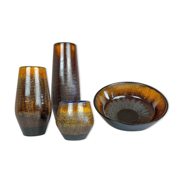 Mid-century modern set of 4 ceramic vases by Upsala-Ekeby "Fiamma" Sweden, 1960s.