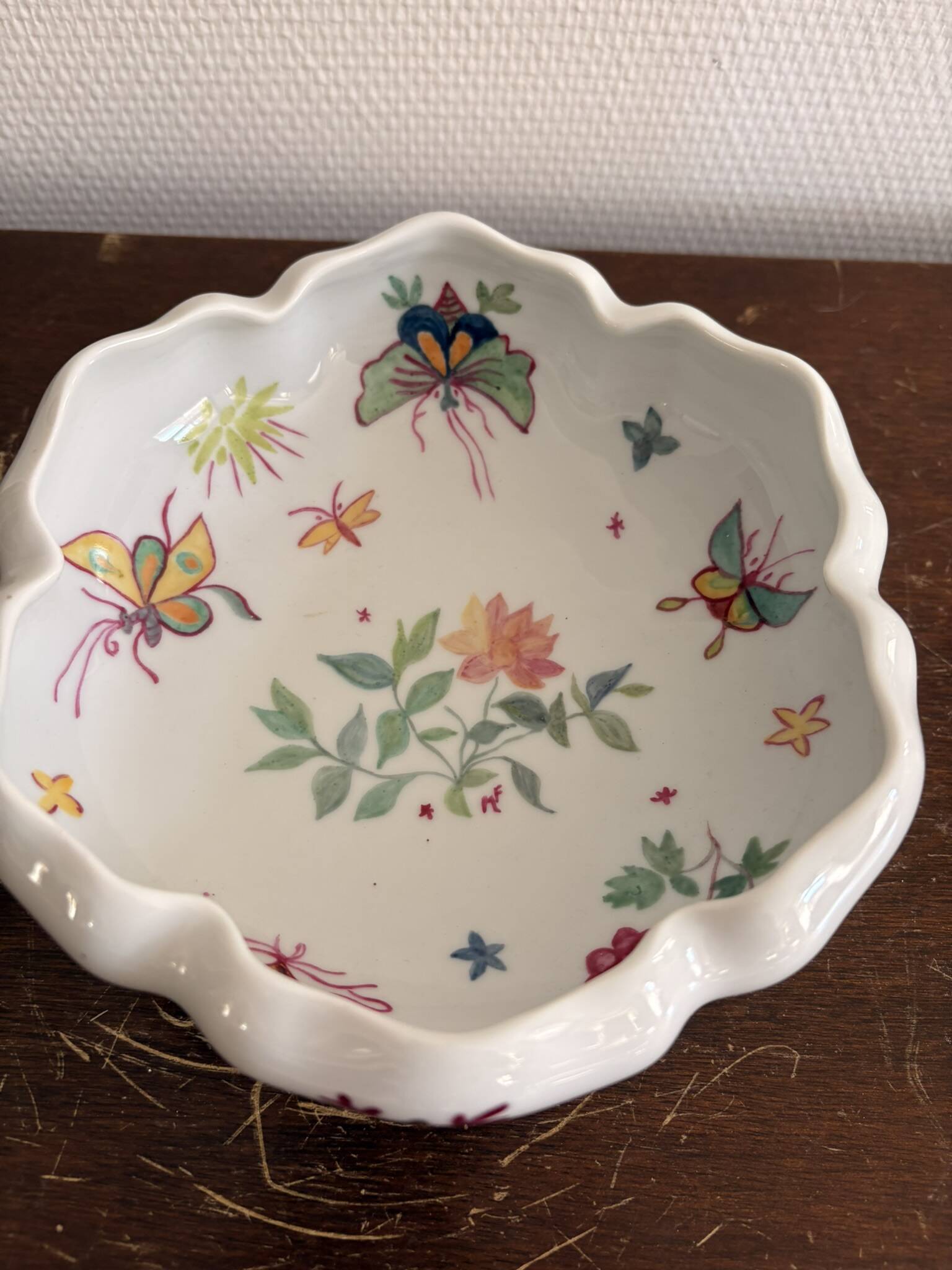 Old Tripod Pocket Bowl Limoges Floral Butterfly Decor Porcelain